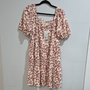 True Craft Floral Midi Dress - Cream and Orange Floral Pattern Sz OX New